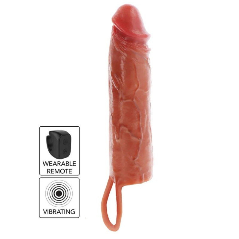 GET REAL – FEUCHTIGKEITSSPENDENDE SILIKON-VIBRATIONS-PENISHÜLLE IN KARAMELL, 20 CM