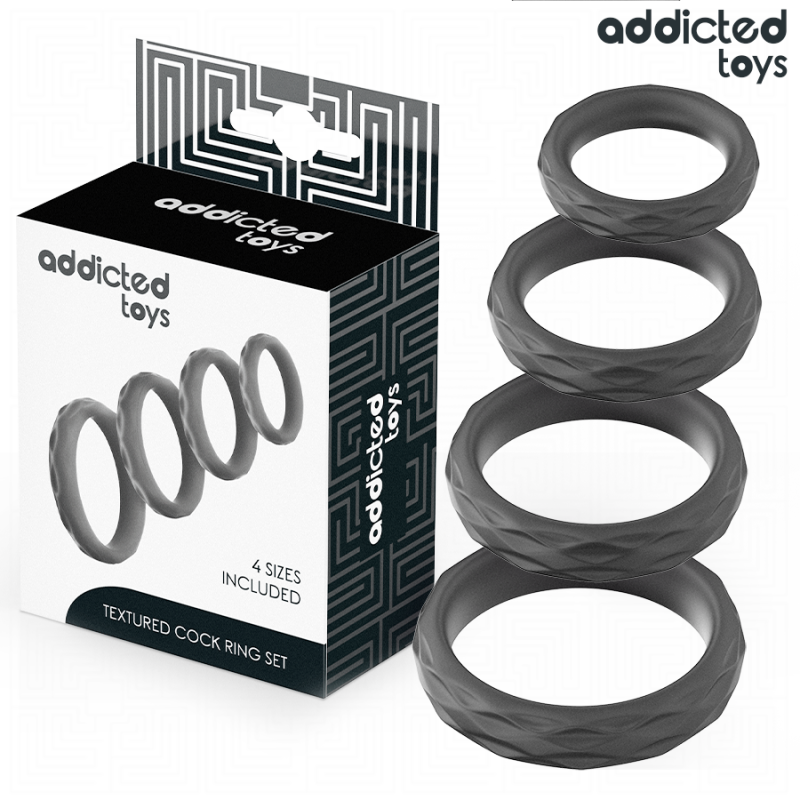 ADDICTED TOYS - SET MIT STRUKTURIERTEM COCKRING IN 4 GRÖSSEN