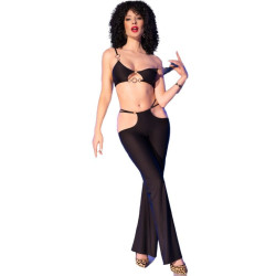 CHILIROSE - CR 4851 SCHWARZES TOP UND LEGGINGS-SET MIT GOLDENEN ACCESSOIRES M