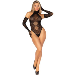 LEG AVENUE - 89363 BODYSUIT MIT OFFENEM RÜCKEN + EXTRA LANGE HANDSCHUHE-SET - EINE GRÖSSE