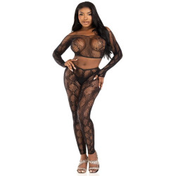 LEG AVENUE - 89373 PYTHON-CROP-TOP & FUSSLOSE STRUMPFHOSE SCHWARZ - EINHEITSGRÖSSE