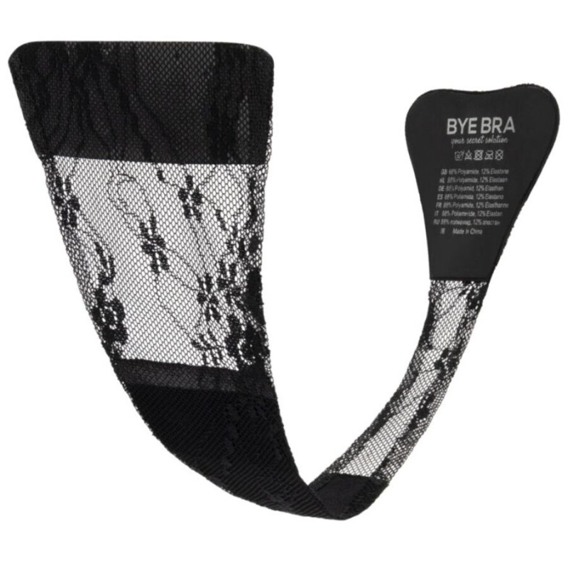 BYE-BRA - TANGA ADHESIVO ENCAJE NEGRO TALLA ÚNICA