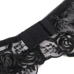 SUBBLIME - 3-TEILIGES SET BH + STRING + STRUMPFBAND BLUMENPRINT SCHWARZ L/XL