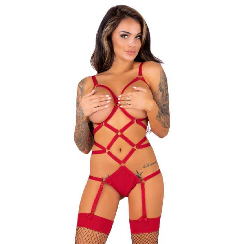 LIVCO CORSETTI FASHION - THIARA LC 20213 SET BODY + STRÜMPFE ROT L/XL