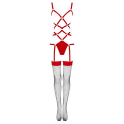 LIVCO CORSETTI FASHION - THIARA LC 20213 SET BODY + STRÜMPFE ROT L/XL