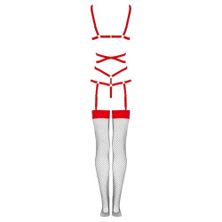 LIVCO CORSETTI FASHION - THIARA LC 20213 SET BODY + STRÜMPFE ROT L/XL