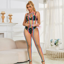 SUBBLIME - 952358 RAINBOW MESH NECKHOLDER-BODYSTOCKING XS/M