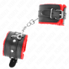 KINK - PREMIUM PELZGEFÜTTERTE HANDGELENKFESSELN ROT MIT SCHWARZEM GÜRTEL VERSTELLBAR 17-29 CM X 6 CM