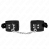 KINK - NYLON HANDGELENKFESSELN SCHWARZ MIT LEDERGURTE SCHWARZ VERSTELLBAR 19-29 CM X 5,1 CM