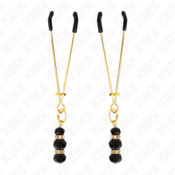 KINK - GOLDENE DÜNNE NIPPELKLEMMEN MIT 3 SCHWARZEN GLASPERLEN 7 CM