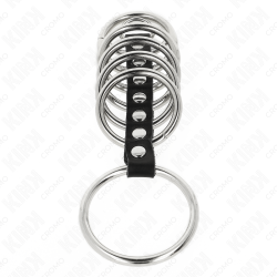 KINK - 7 PENISRINGE AUS METALL 3,2 CM BIS 5 CM DURCH LEDER VERBUNDEN