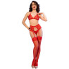 CHILIROSE - CR 4848 ROT SPITZEN-BH + TANGA + STRÜMPFE SET M