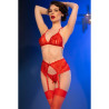 CHILIROSE - CR 4848 ROTER SPITZEN-BH + TANGA + STRÜMPFE SET L