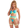 SUBBLIME - 955311 BH-SET MIT SPITZE UND STRUMPFBAND GRÜN UND BLAU S/M