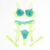 SUBBLIME - 955311 BH-SET MIT SPITZE UND STRUMPFBAND GRÜN UND BLAU S/M