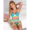 SUBBLIME - 955311 BH-SET MIT SPITZE UND STRUMPFBAND GRÜN UND BLAU S/M