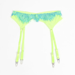 SUBBLIME - 955328 BH-SET MIT SPITZE UND STRUMPFBAND GRÜN UND BLAU L/XL