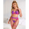 SUBBLIME - 955359 BH-SET MIT SPITZE UND STRUMPFBÄNDERN ROSA UND LILA S/M