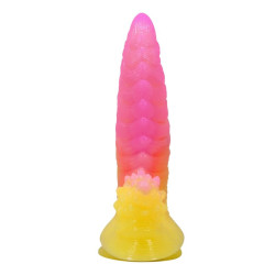 POWER MONSTERS - RIPPLIED MONSTER FANTASY DILDO MIT SAUGKAPSEL 22,5 CM Ø 5,5 CM PINK &amp GELB