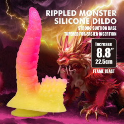 POWER MONSTERS - RIPPLIED MONSTER FANTASY DILDO MIT SAUGKAPSEL 22,5 CM Ø 5,5 CM PINK &amp GELB