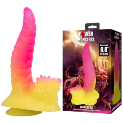 POWER MONSTERS - RIPPLIED MONSTER FANTASY DILDO MIT SAUGKAPSEL 22,5 CM Ø 5,5 CM PINK &amp GELB