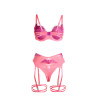 SUBBLIME - 955366 BH-SET MIT SPITZE UND STRUMPFBAND ROSA UND LILA L/XL
