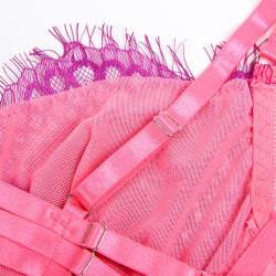 SUBBLIME - 955366 BH-SET MIT SPITZE UND STRUMPFBAND ROSA UND LILA L/XL