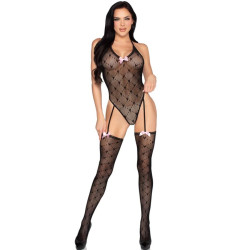 LEG AVENUE - 89360 BODYSUIT MIT OFFENEM RÜCKEN UND STRUMPFGÜRTEL SCHWARZ - EINE GRÖSSE