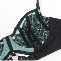 SUBBLIME - 955564 GRÜNES LACKLEDER-NETZ-ZIPPER-BH-SET L/XL