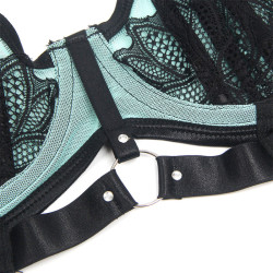 SUBBLIME - 955564 GRÜNES LACKLEDER-NETZ-ZIPPER-BH-SET L/XL