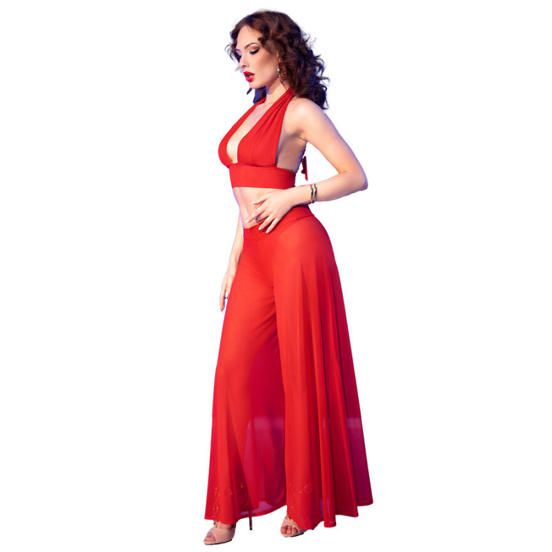 CHILIROSE - CR 4857 ROTES TOP- UND HOSEN-SET, GRÖSSE XL