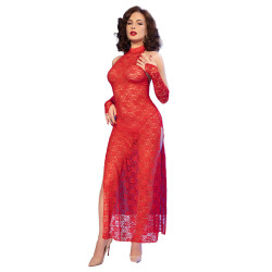 CHILIROSE - CR 4853 ROTES SPITZENKLEID MIT HANDSCHUHEN S/M